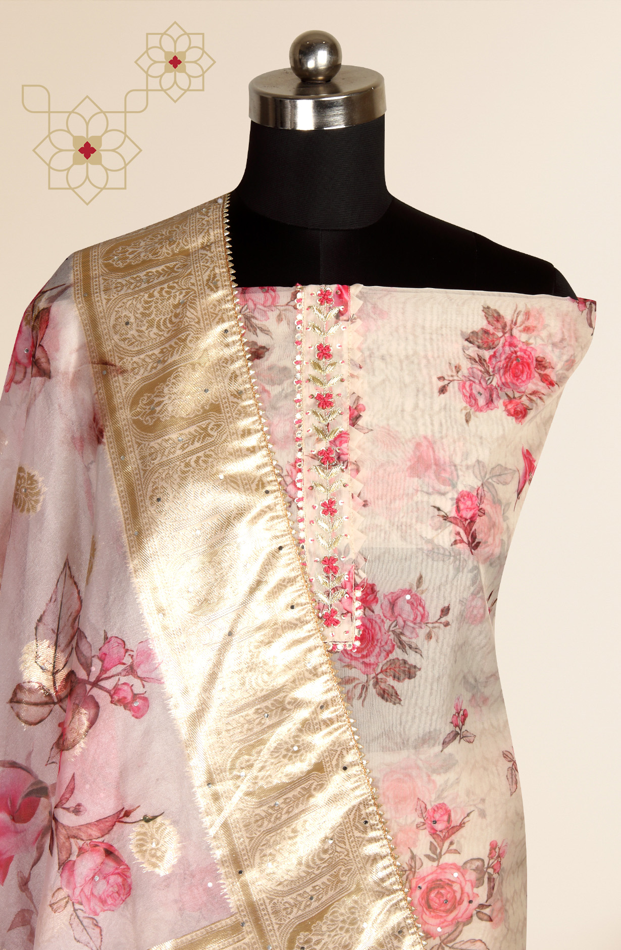 Multi-coloured Beautiful Organza Digital Printed Salwar Kameez - 912-YRT09769