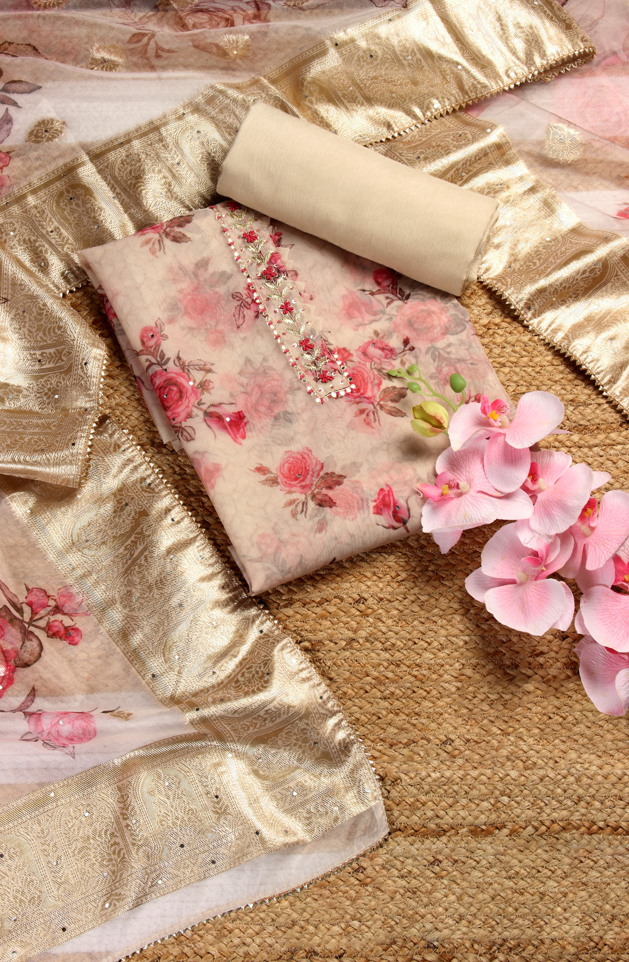 Multi-coloured Beautiful Organza Digital Printed Salwar Kameez - 912-YRT09769