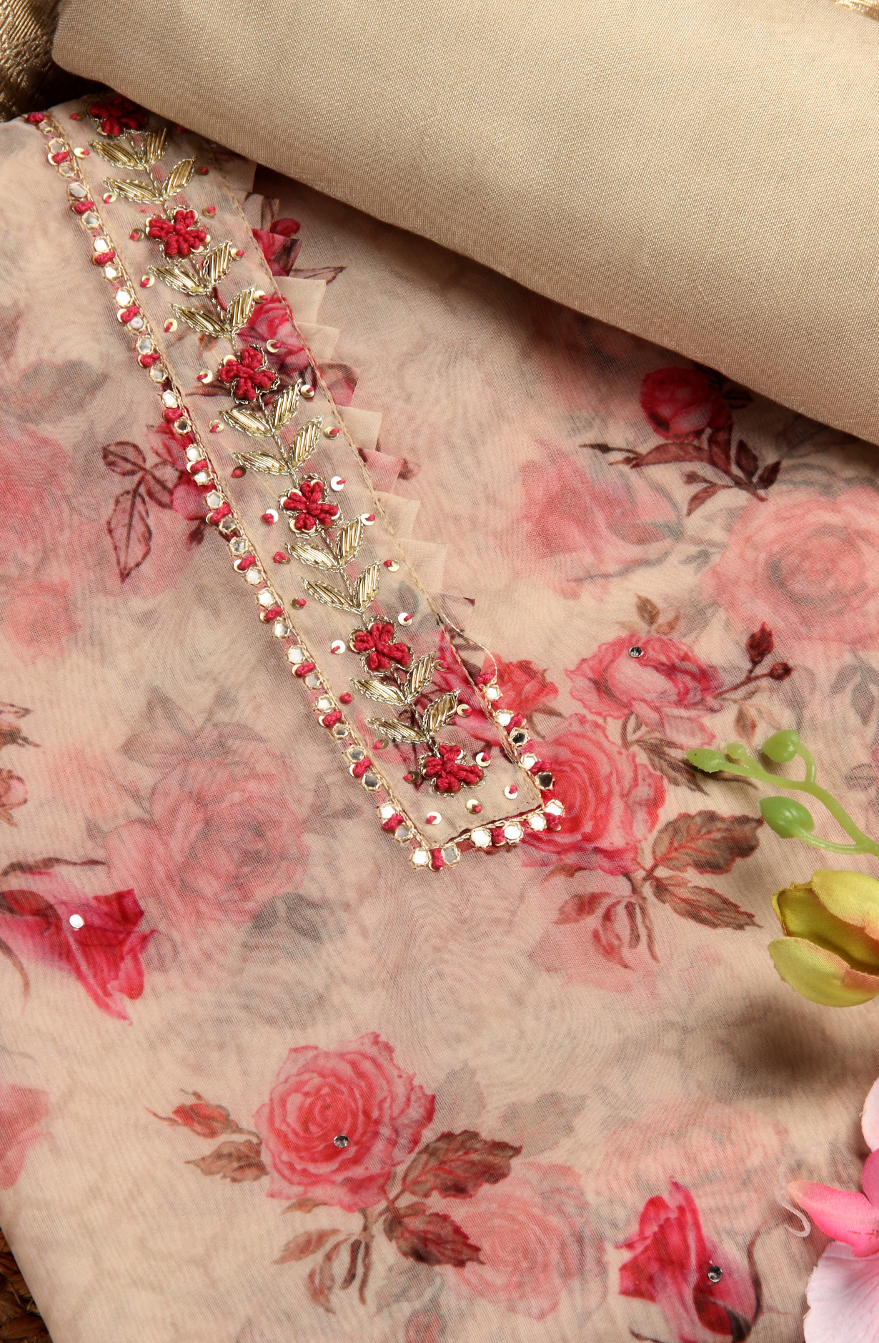 Multi-coloured Beautiful Organza Digital Printed Salwar Kameez - 912-YRT09769