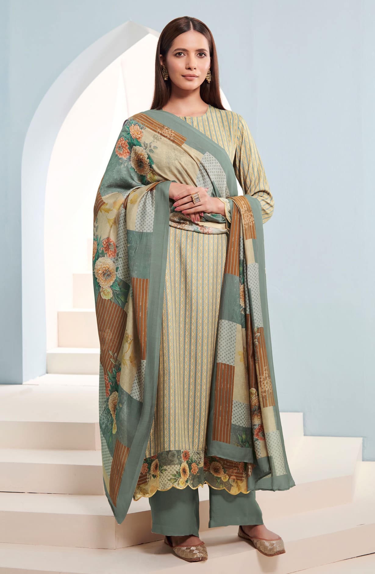 Grey Cotton Digital Printed Salwar Dress Material - LAK5529