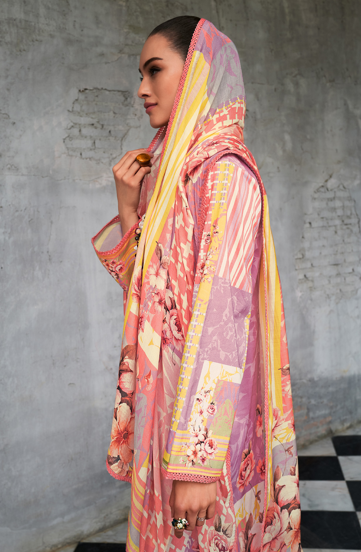 Lavender Cotton Voile Digital Printed Suit with Dupatta - HUEH0S04