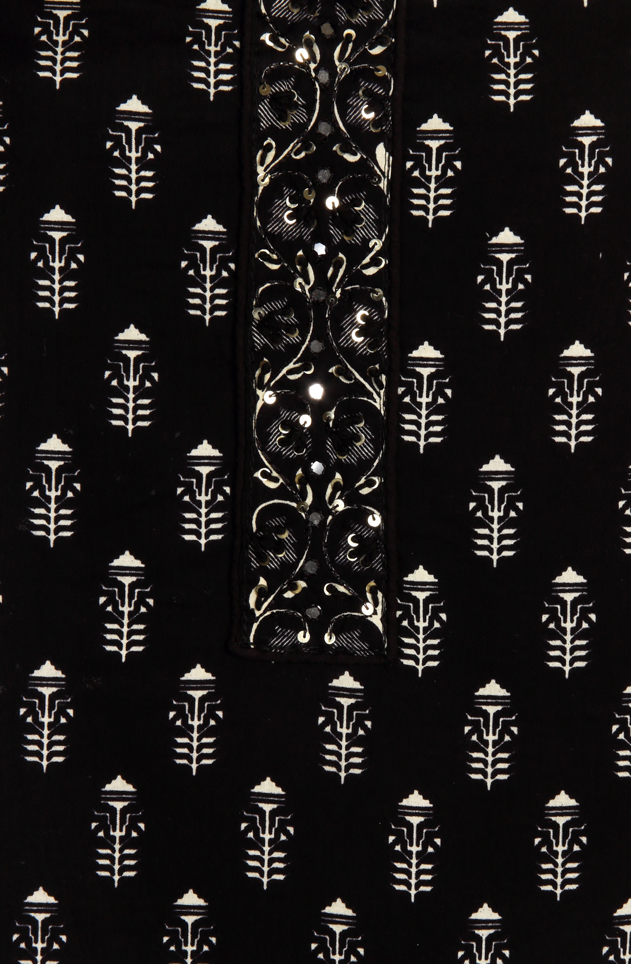 Black Cotton Printed Unstitched Salwar Suit with Chiffon Dupatta - 927-BLACKNECK-3A