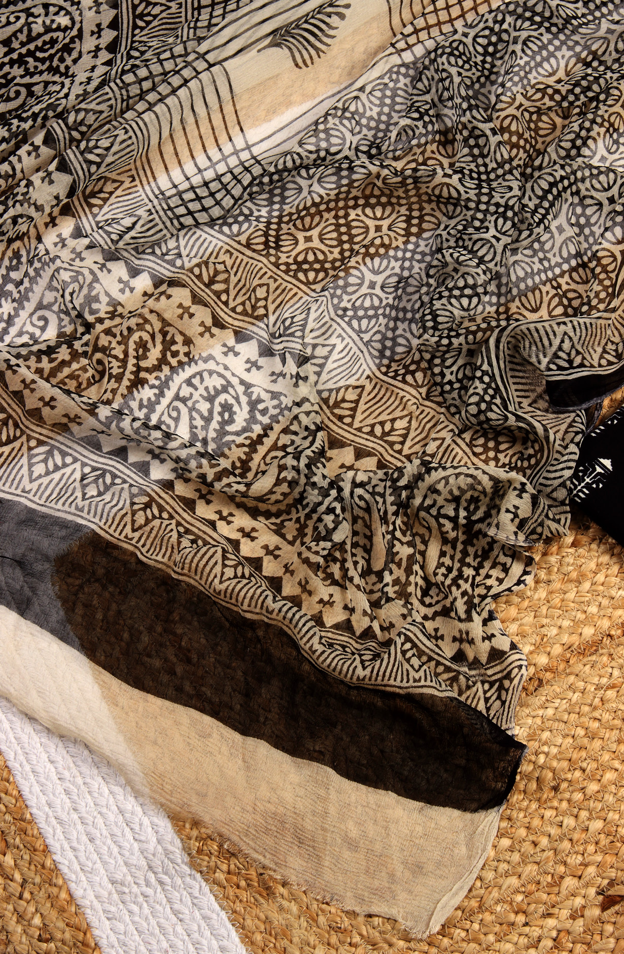 Black Cotton Printed Unstitched Salwar Suit with Chiffon Dupatta - 927-BLACKNECK-3A