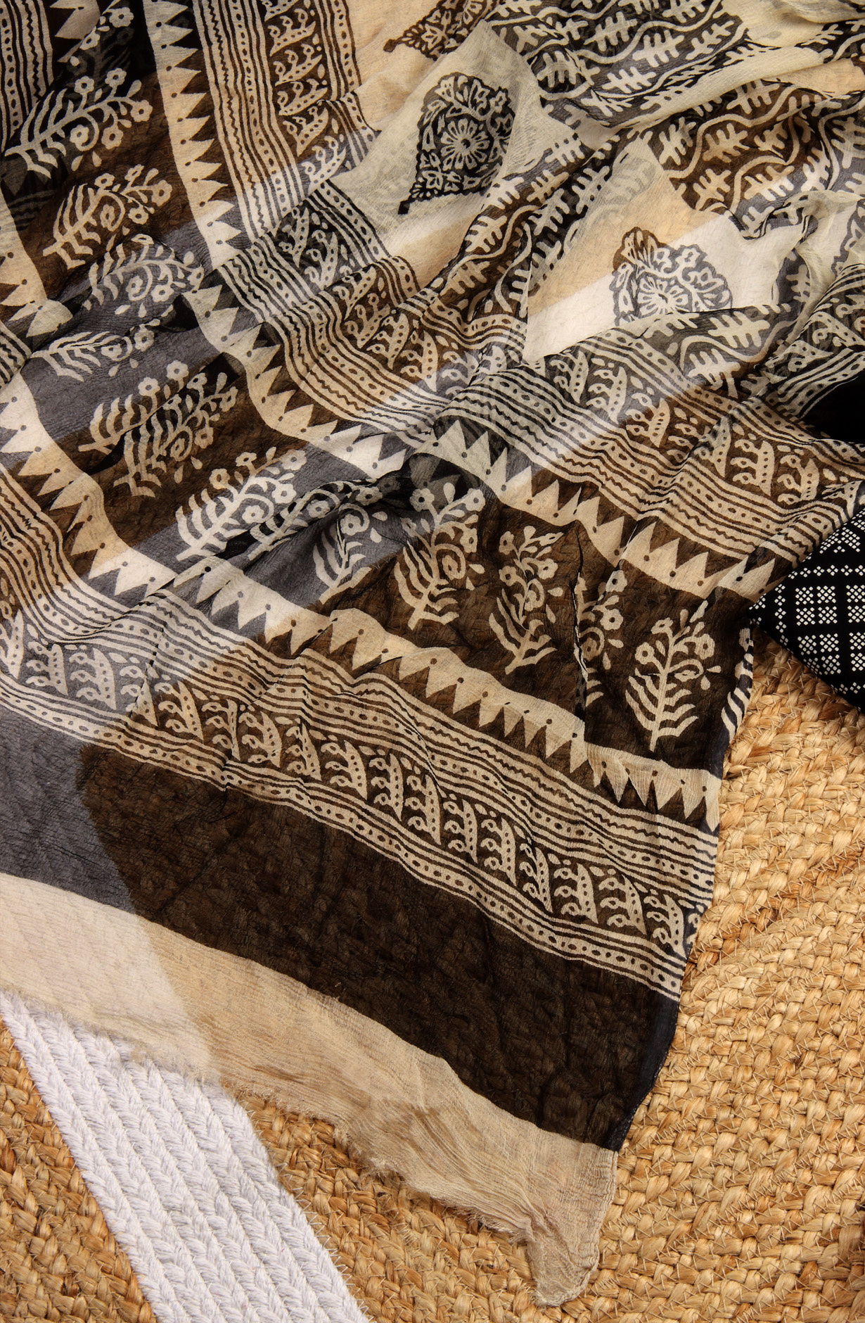 Black Cotton Printed Unstitched Dress Material with Chiffon Dupatta - 927-BLACKNECK-4A