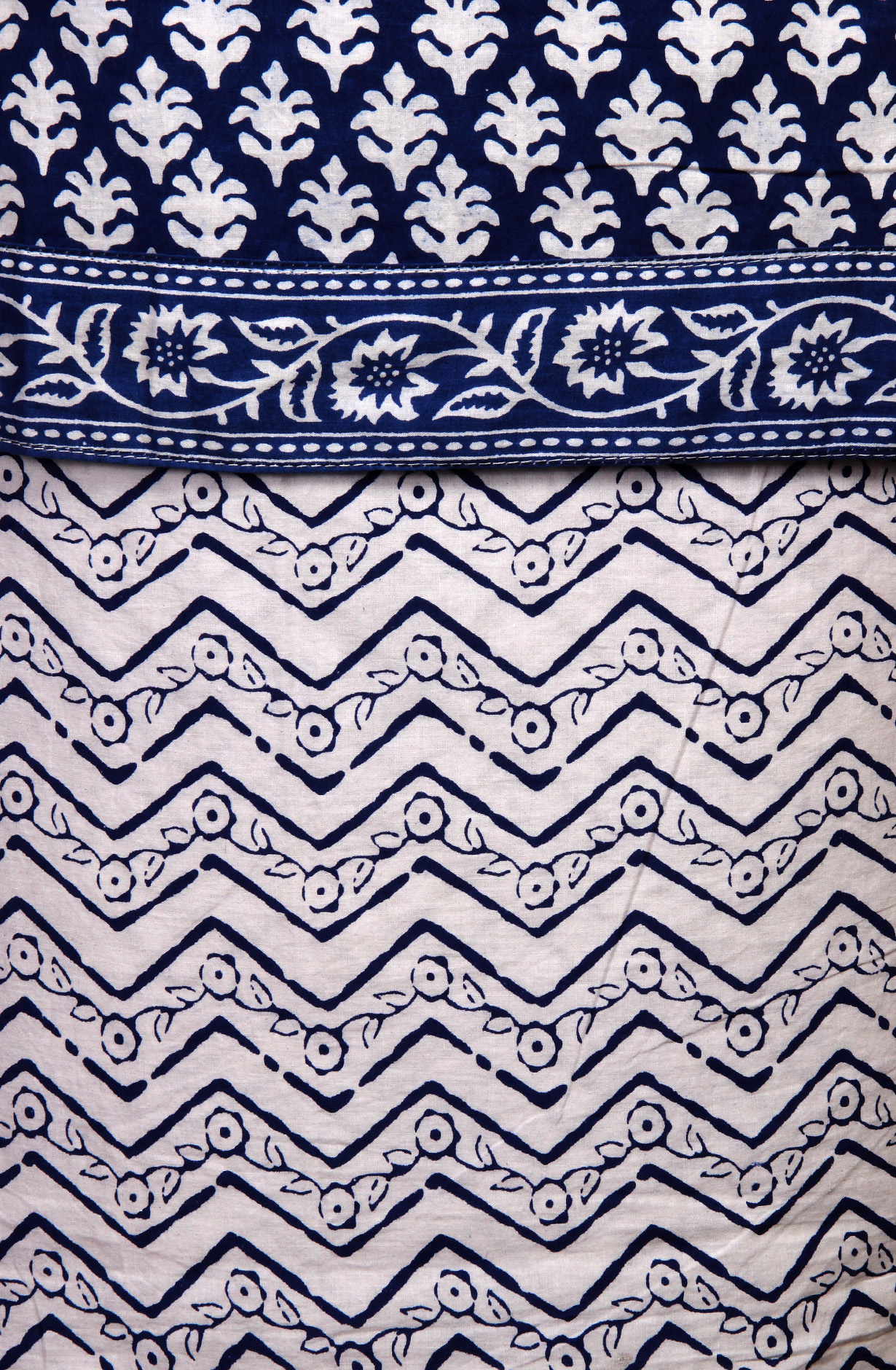 Indigo Blue Cotton Printed Unstitched Salwar Suit with Chiffon Dupatta - 927-BLUENECK-4A