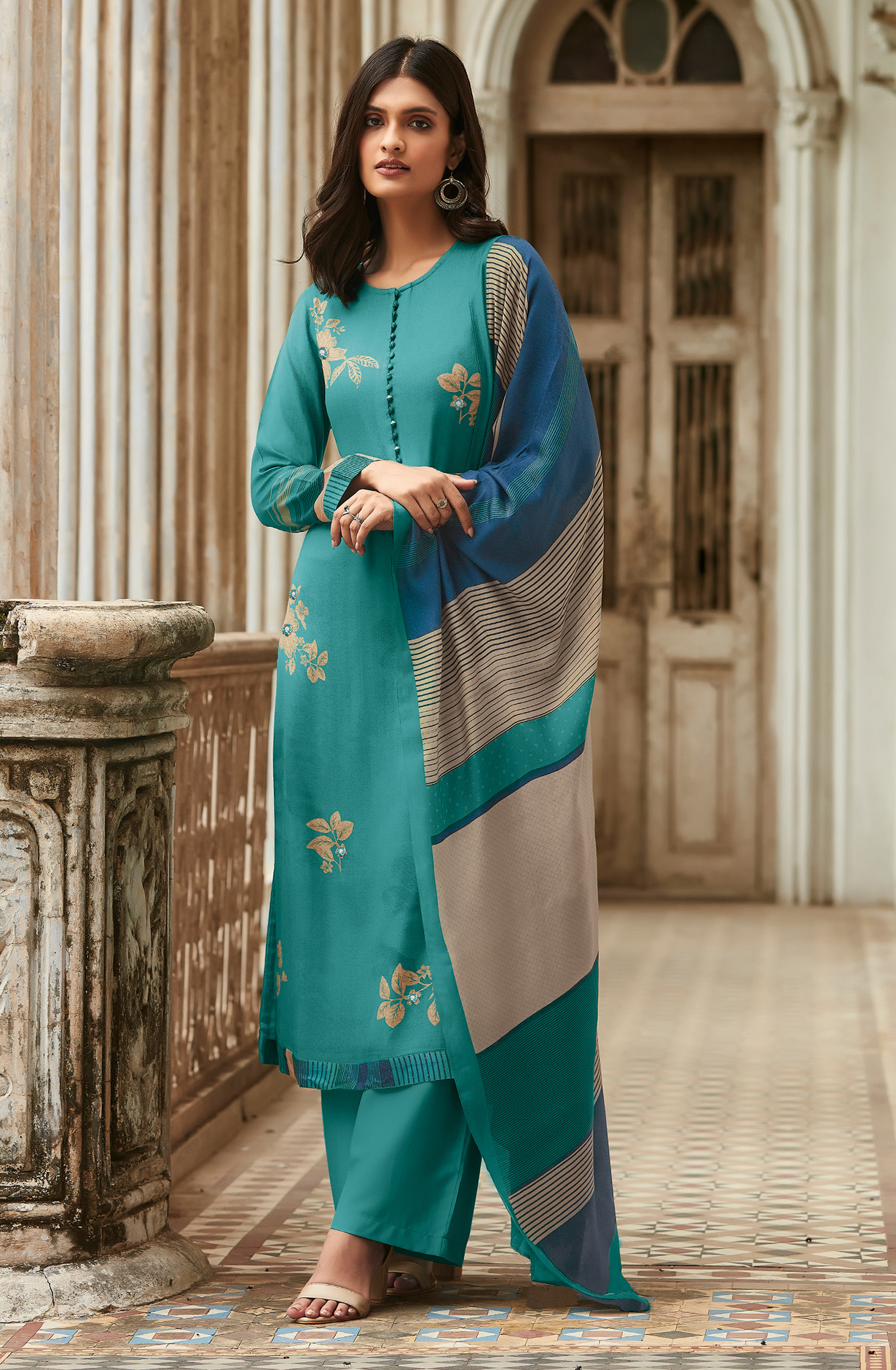 Firozi Cotton Digital Printed Unstitched Salwar Kameez - ARO1352