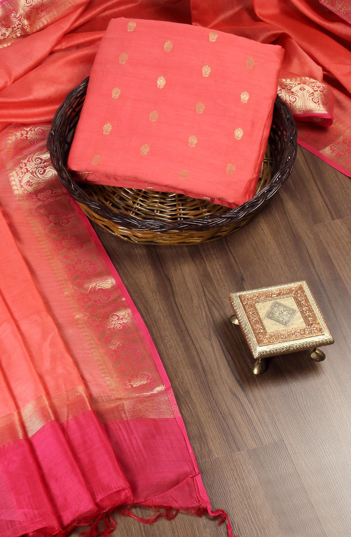 Coral Chanderi Unstitched Festive Wear Suit - 942-2550B