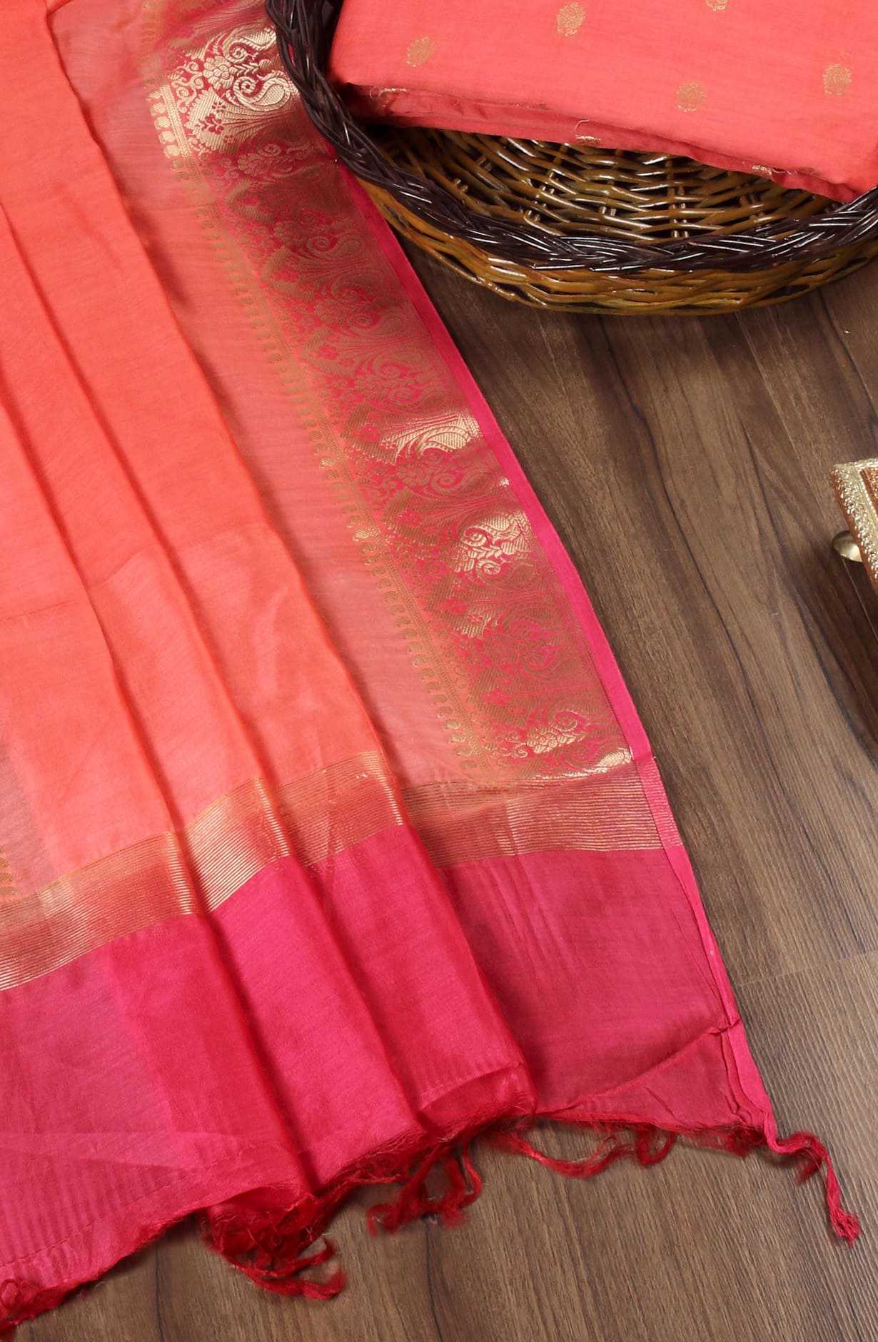 Coral Chanderi Unstitched Festive Wear Suit - 942-2550B