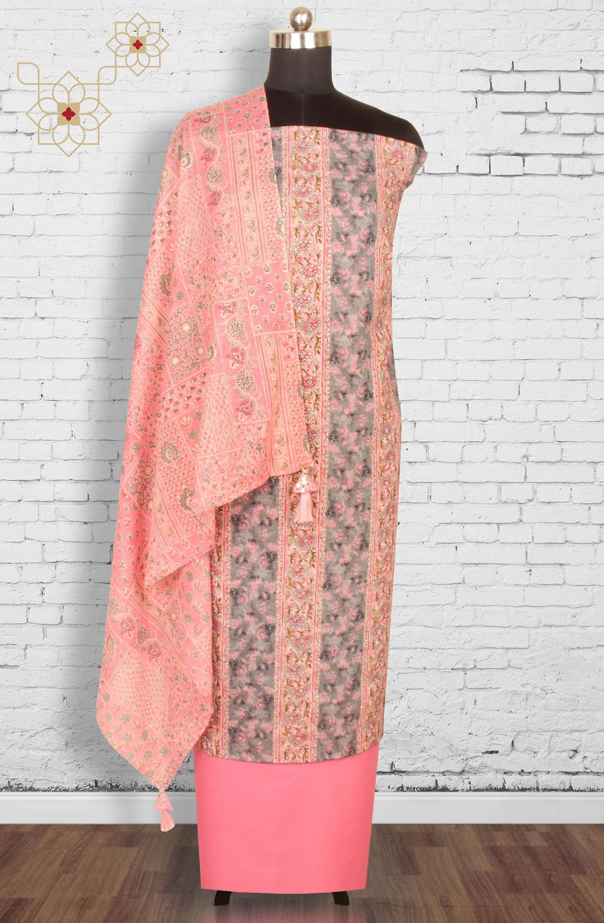 Multi-coloured Cotton Unstitched Printed Salwar Dress Material - 944-1060