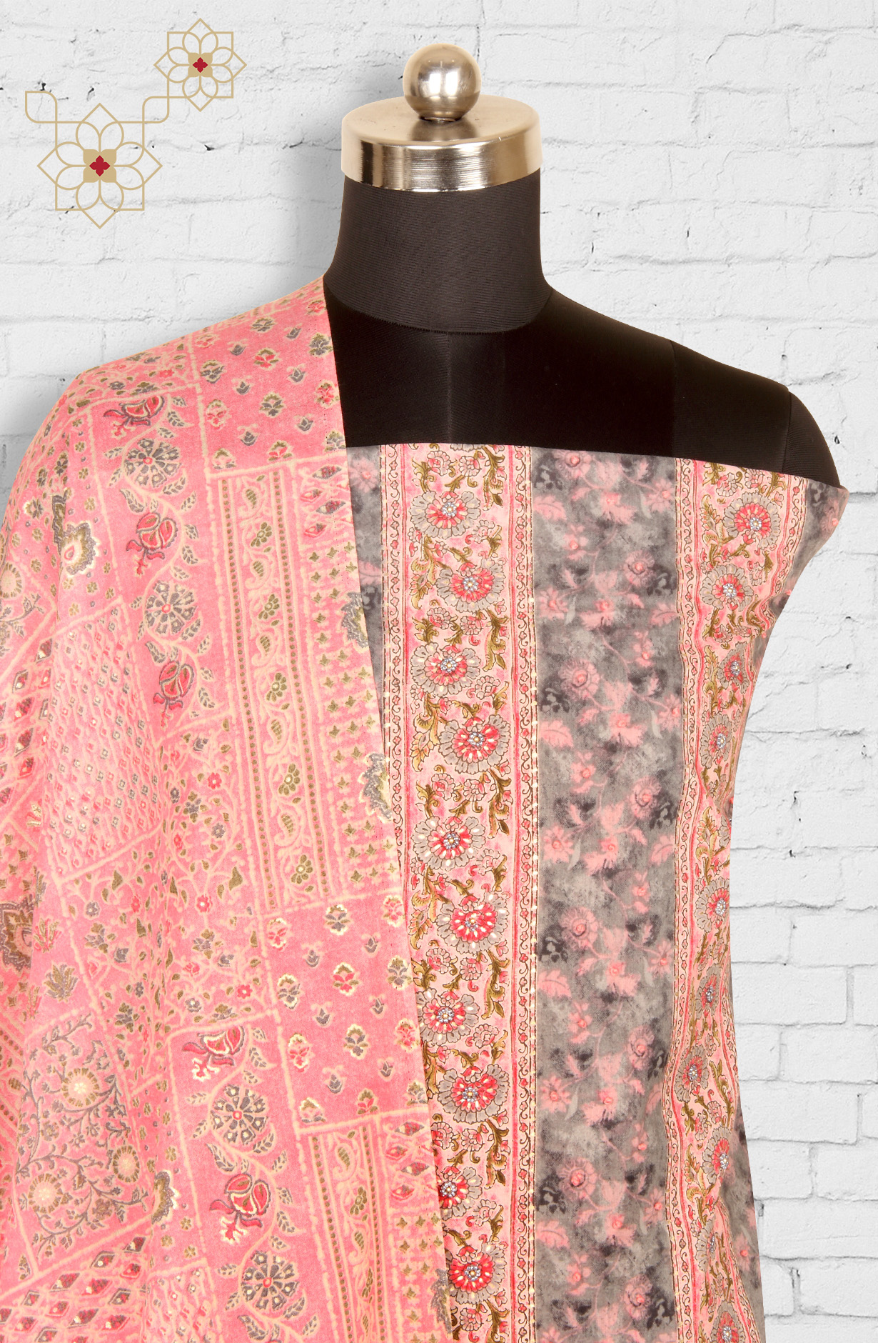 Multi-coloured Cotton Unstitched Printed Salwar Dress Material - 944-1060