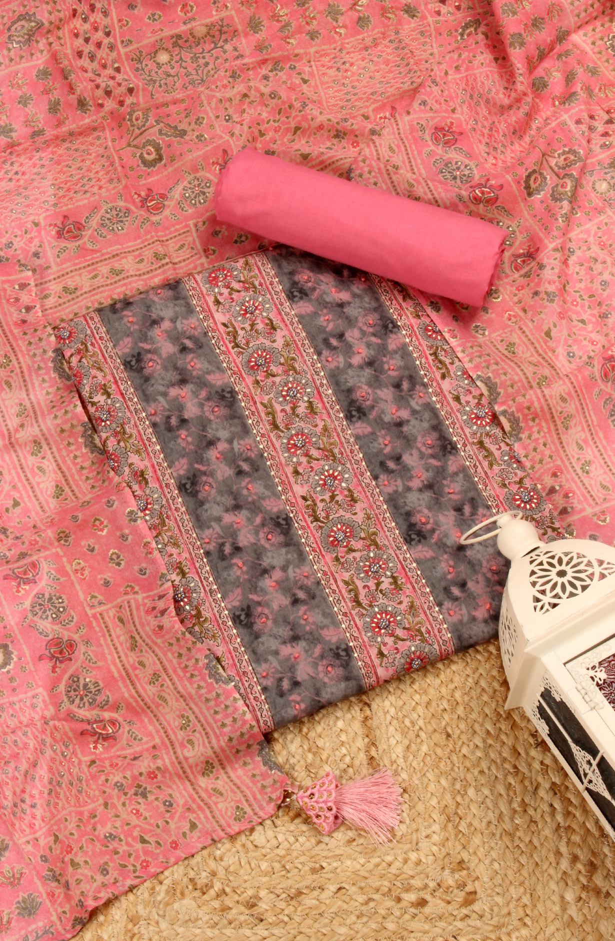 Multi-coloured Cotton Unstitched Printed Salwar Dress Material - 944-1060