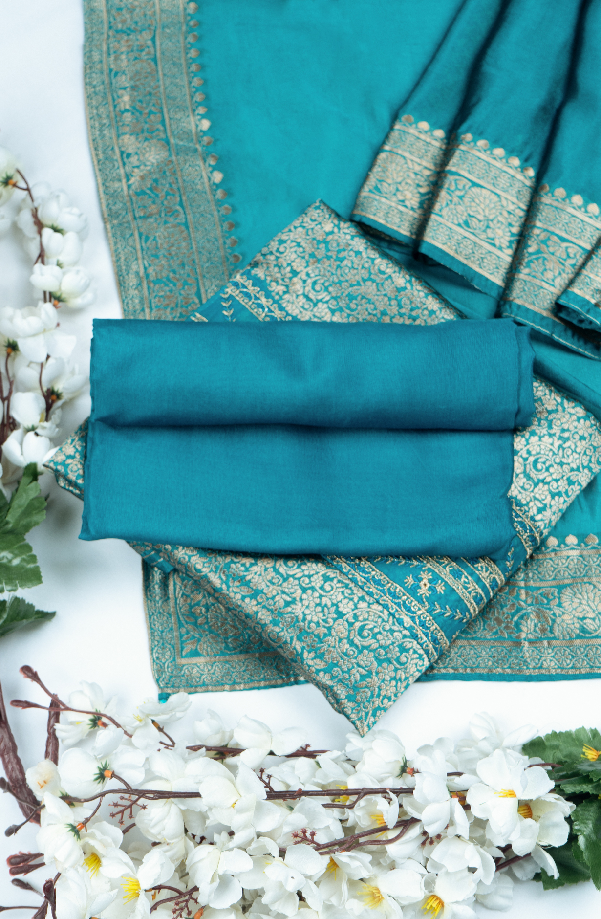 Turquoise Banarsi Brocket Beautiful Suit Set with Dupatta - 944-11092B