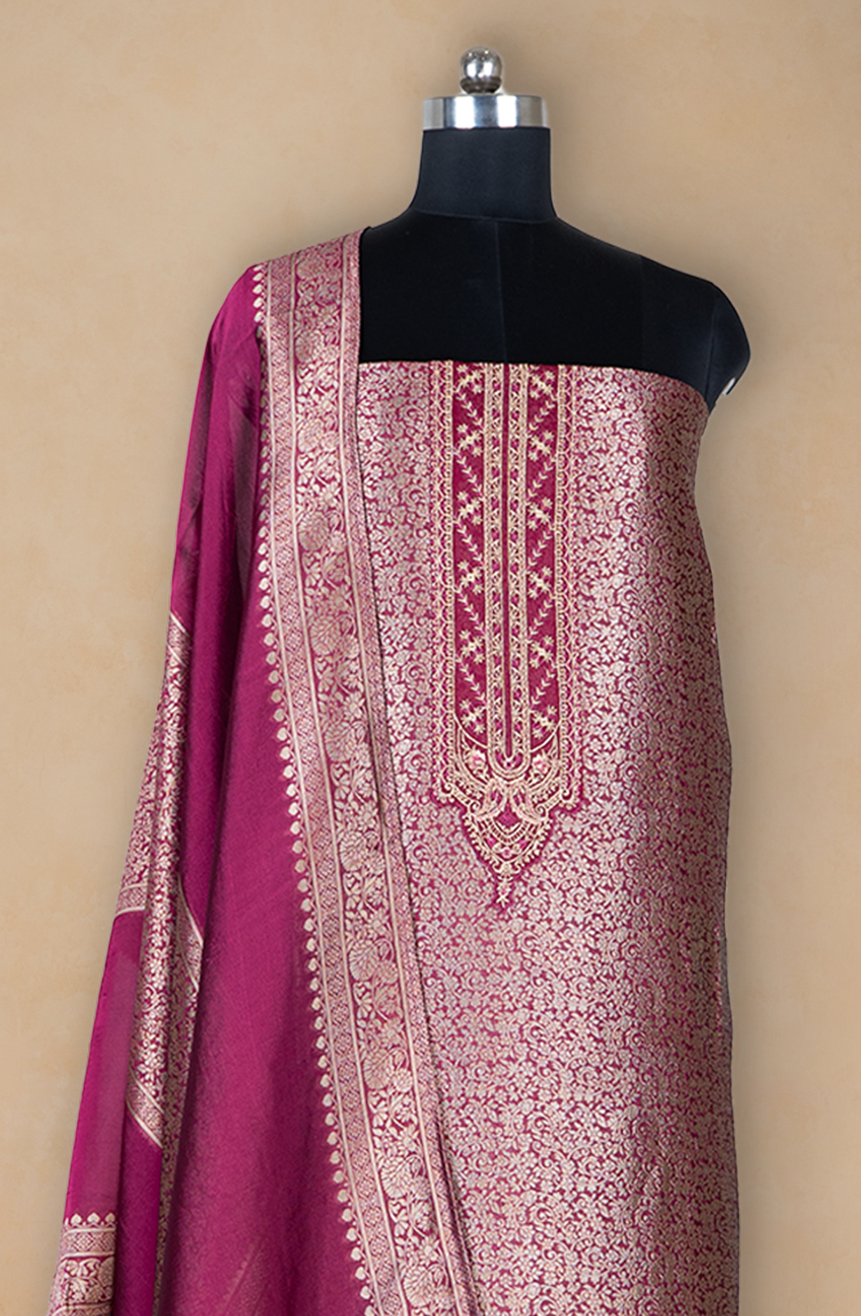 Dark Magenta Banarsi Brocket Beautiful Suit Set with Dupatta - 944-11092C
