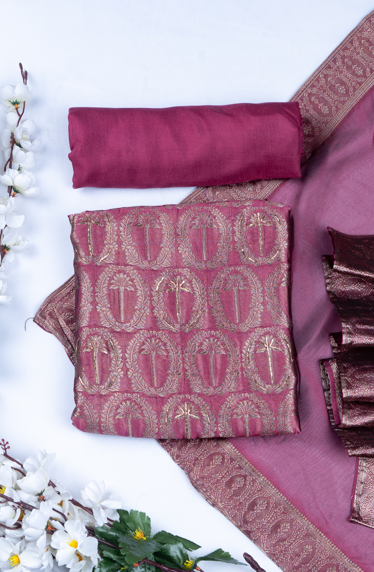 Burgundy Banarsi Beautiful Suit Set with Dupatta - 944-11096C