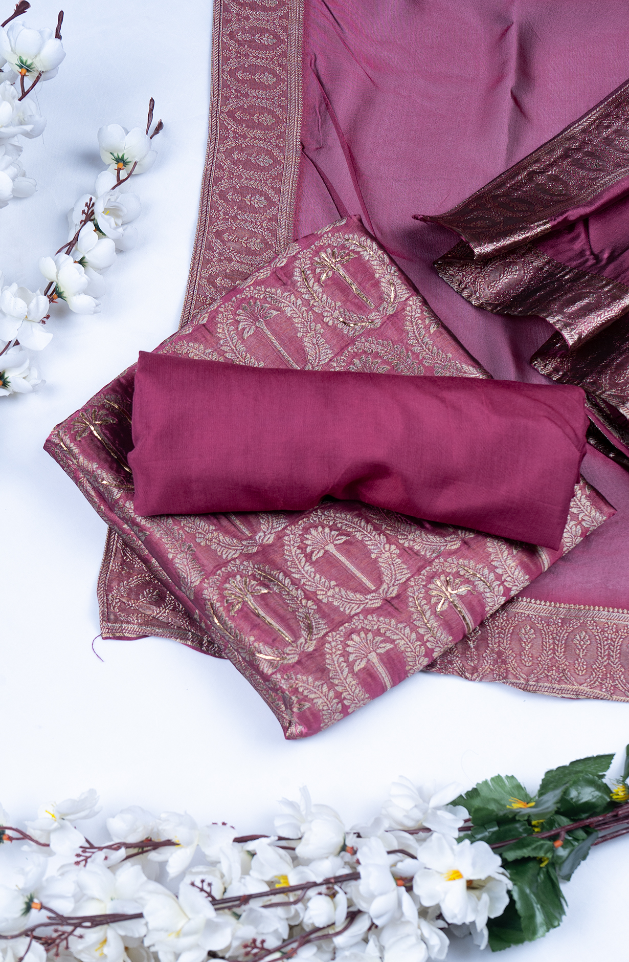 Burgundy Banarsi Beautiful Suit Set with Dupatta - 944-11096C