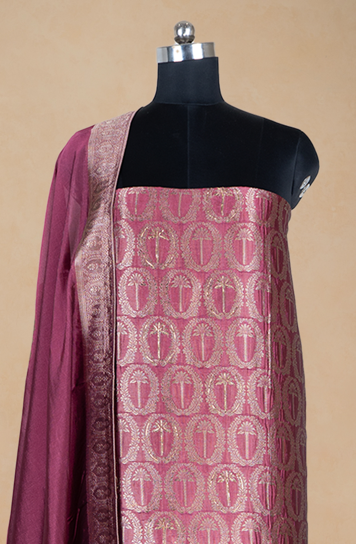 Burgundy Banarsi Beautiful Suit Set with Dupatta - 944-11096C