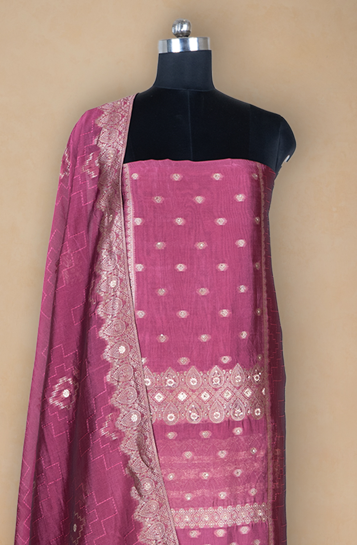 Burgundy Silk Organza Beautiful Suit Set with Dupatta - 944-11098-A