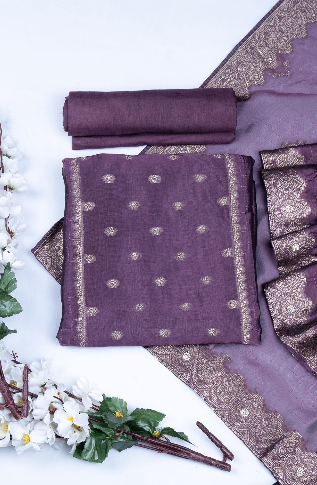 Wine Silk Organza Beautiful Suit Set with Dupatta - 944-11098-A