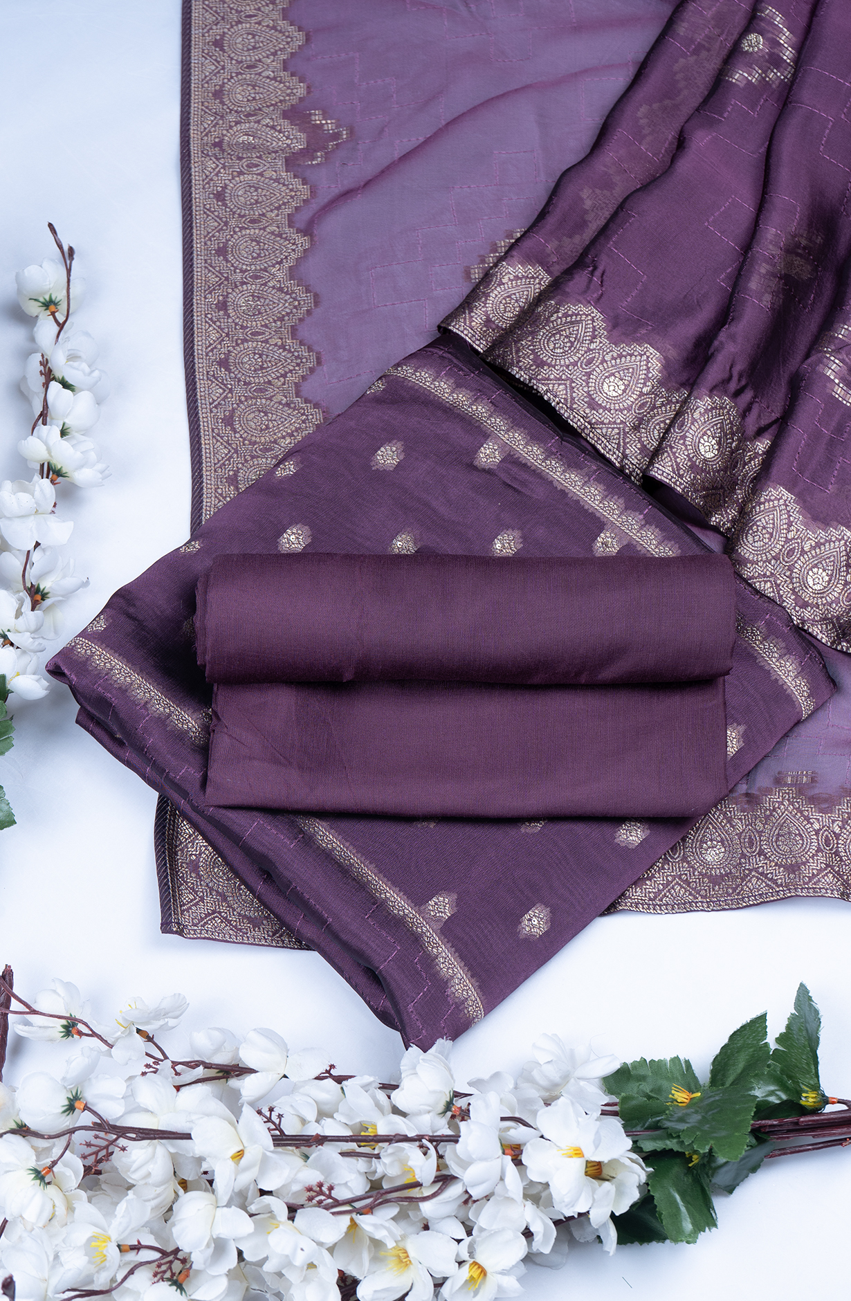 Wine Silk Organza Beautiful Suit Set with Dupatta - 944-11098-A
