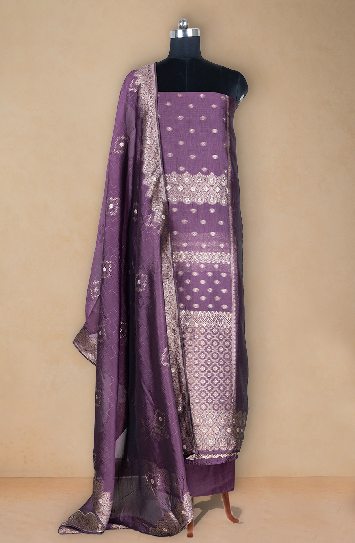 Wine Silk Organza Beautiful Suit Set with Dupatta - 944-11098-A