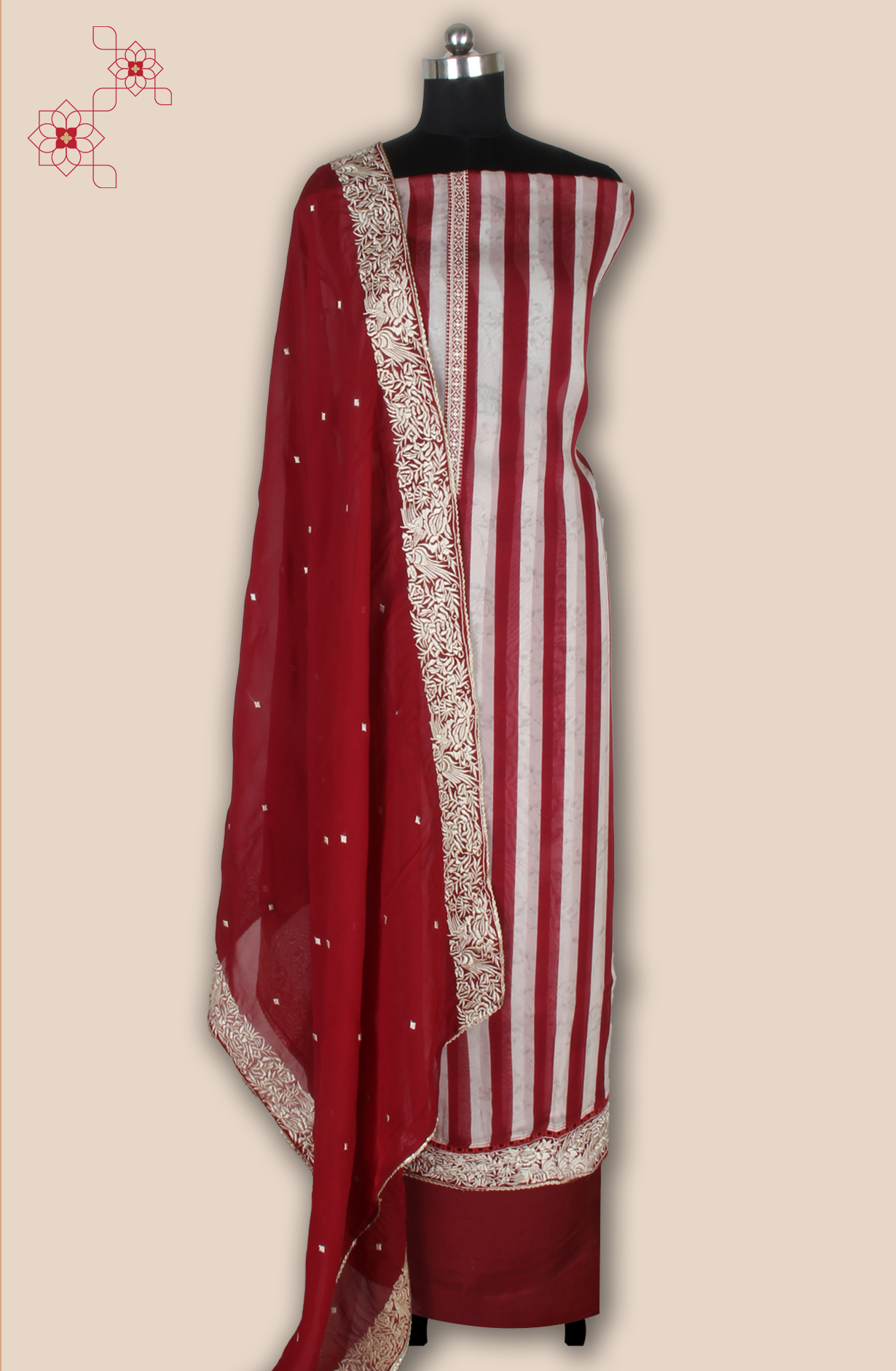 Maroon Organza Unstitched Salwar Kameez with Trendy Dupatta - 944-11111