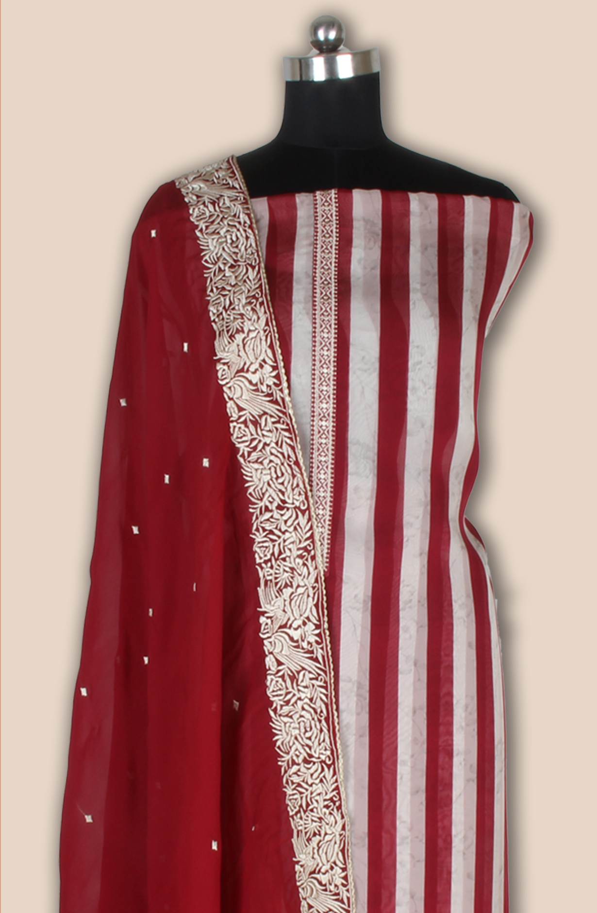 Maroon Organza Unstitched Salwar Kameez with Trendy Dupatta - 944-11111