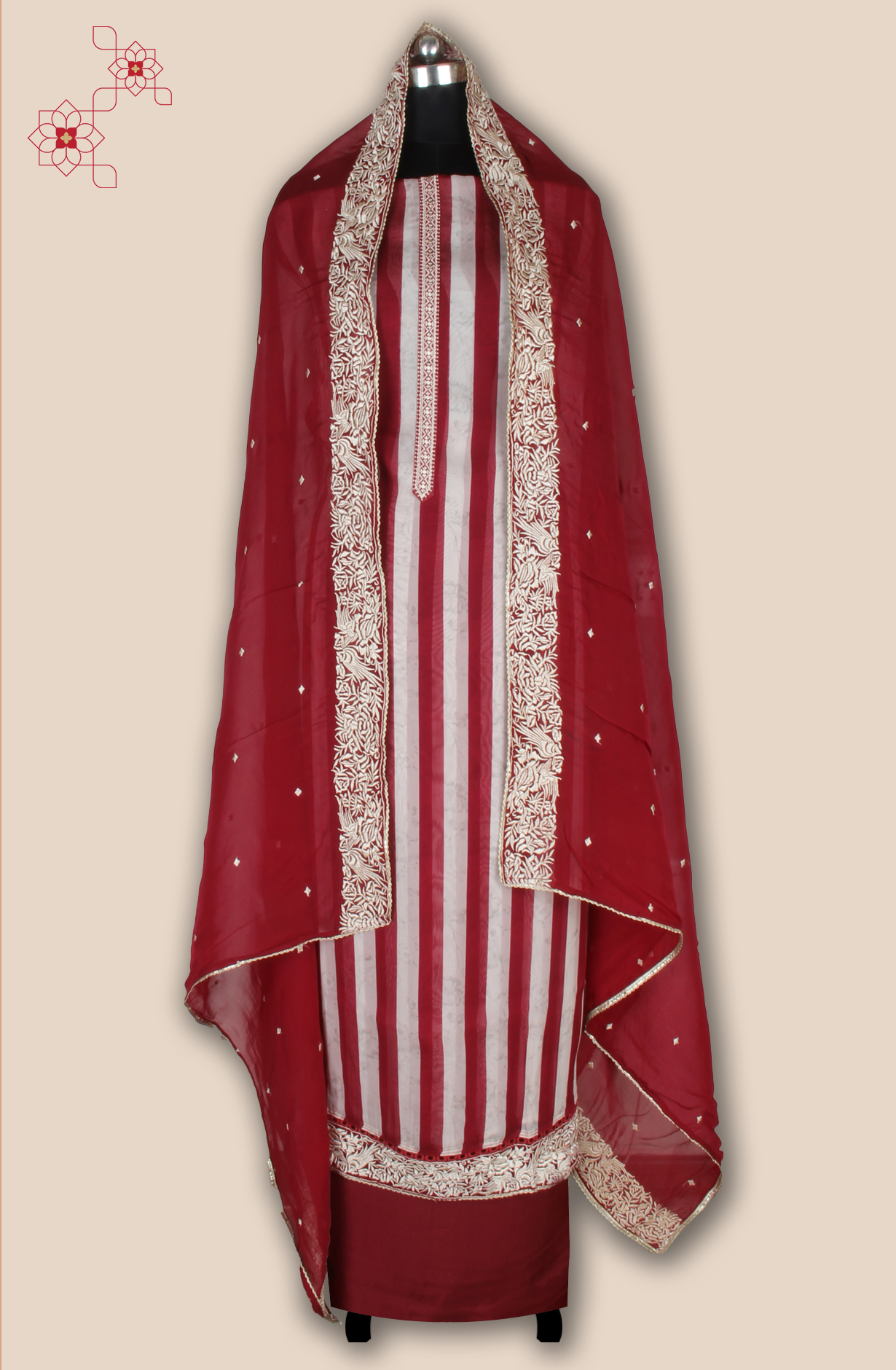 Maroon Organza Unstitched Salwar Kameez with Trendy Dupatta - 944-11111