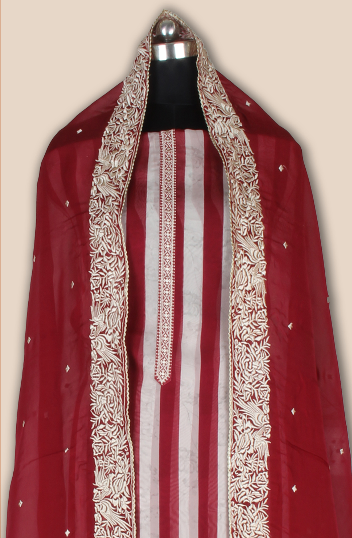 Maroon Organza Unstitched Salwar Kameez with Trendy Dupatta - 944-11111