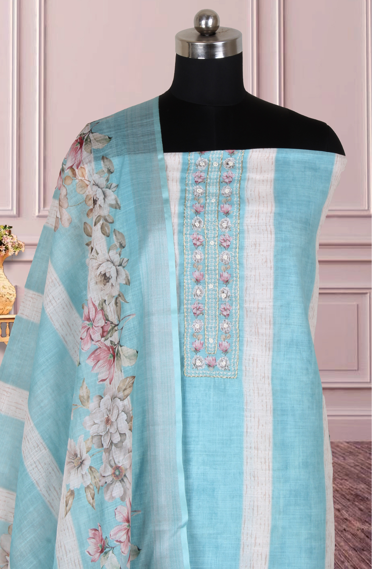 Sea Green Cotton Digital Printed Unstitched Suit with Trendy Dupatta - 944-11173