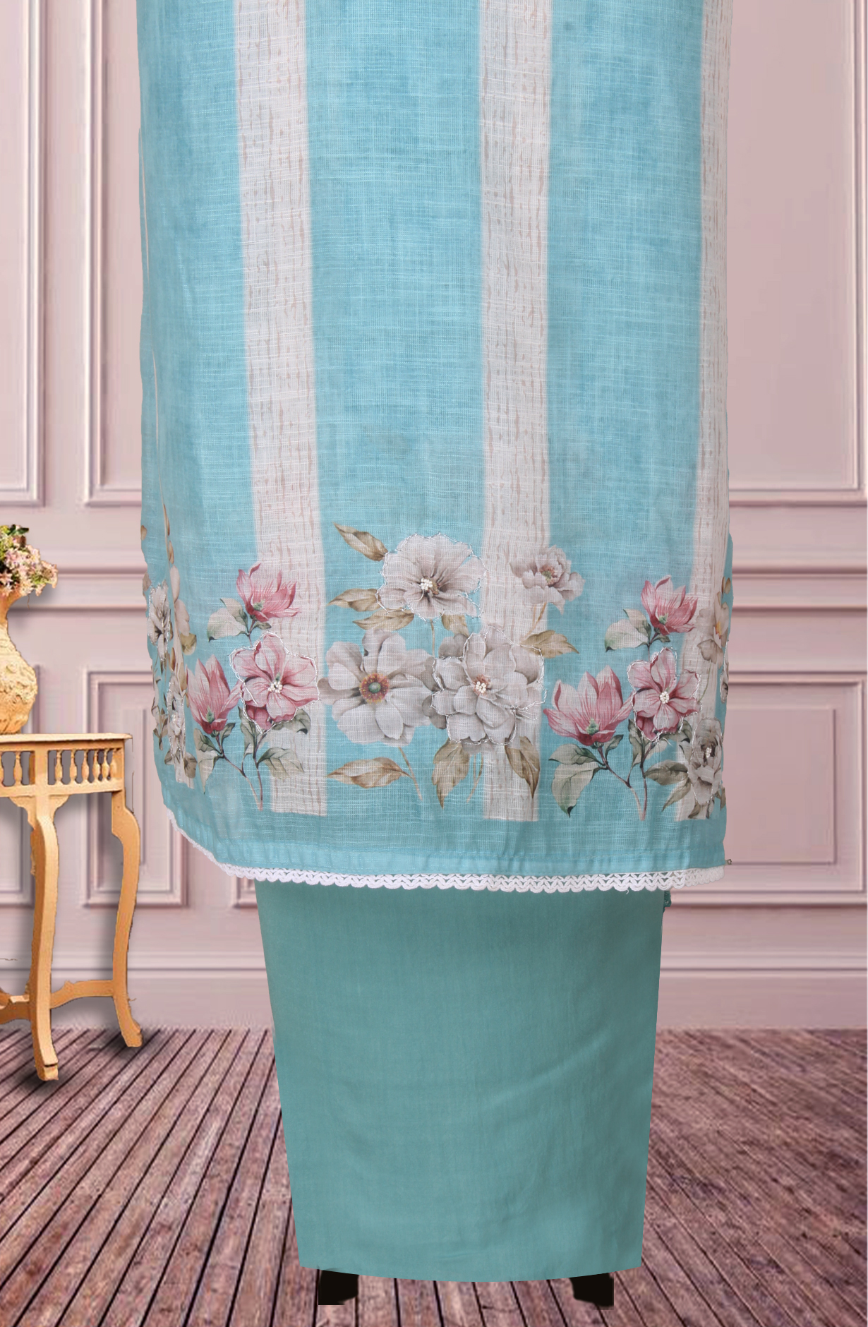 Sea Green Cotton Digital Printed Unstitched Suit with Trendy Dupatta - 944-11173