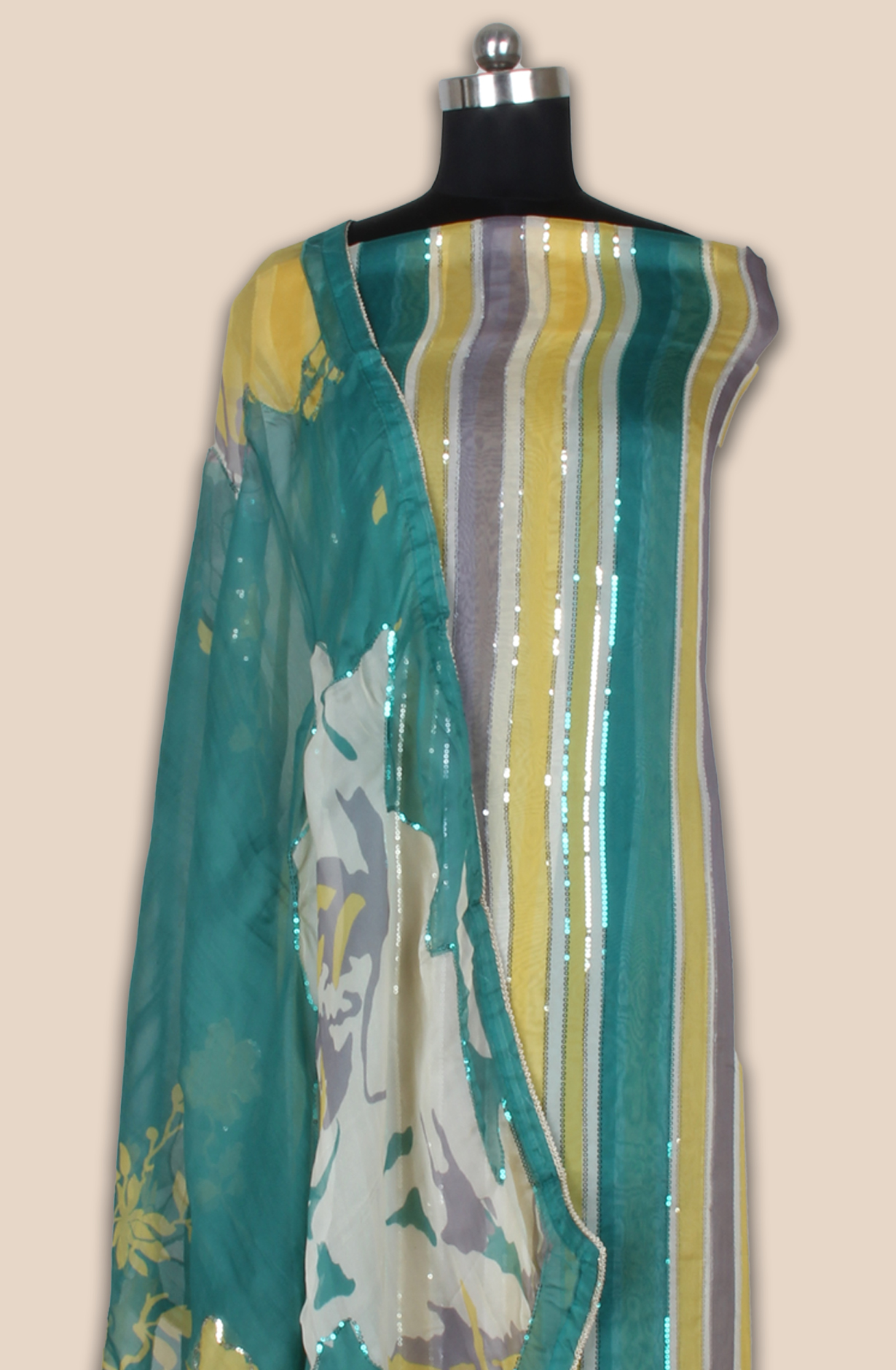 Organza Sequins Work Multicolor Party Wear Salwar Suit with Trendy Dupatta - 944-11209