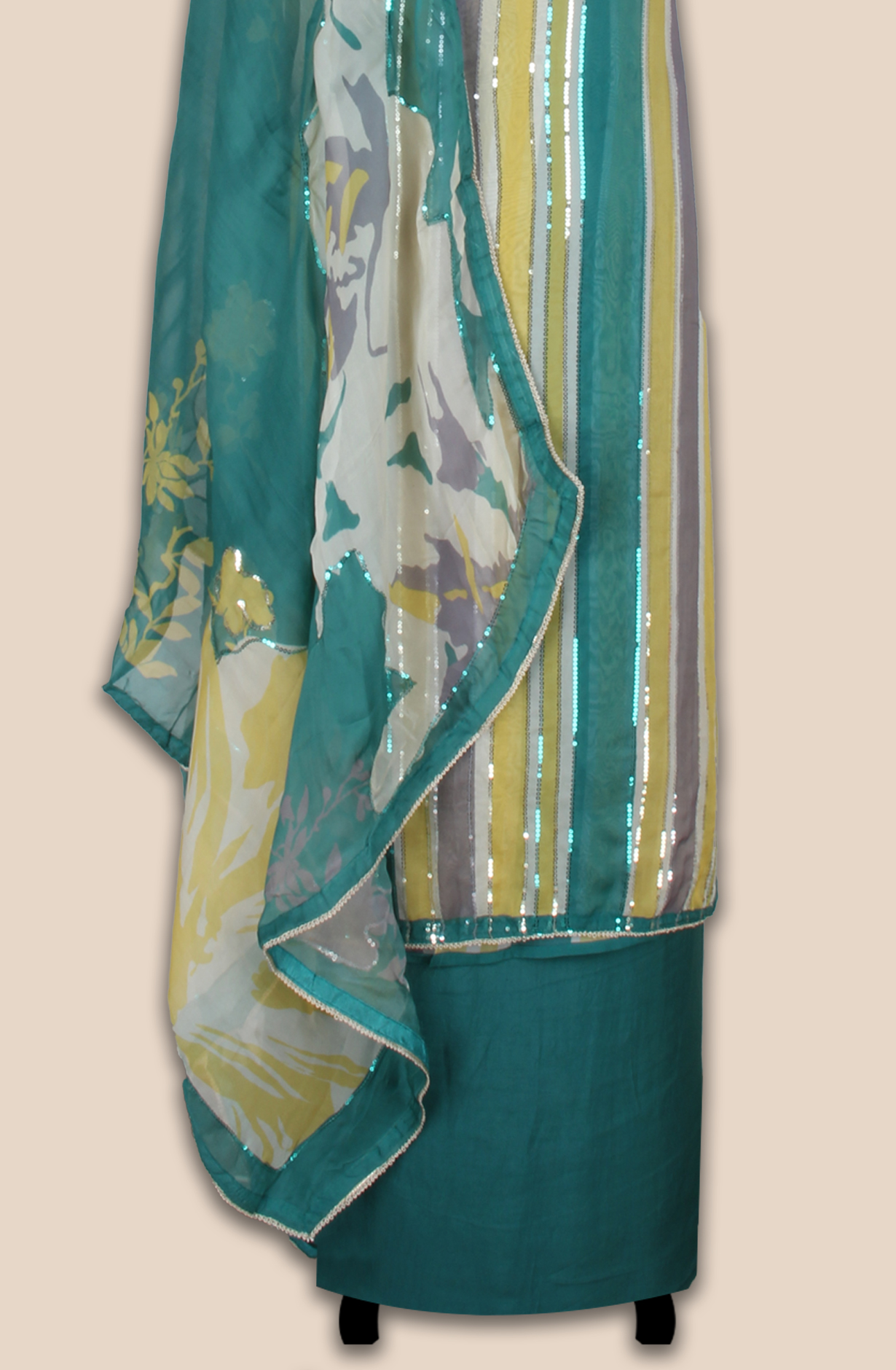 Organza Sequins Work Multicolor Party Wear Salwar Suit with Trendy Dupatta - 944-11209
