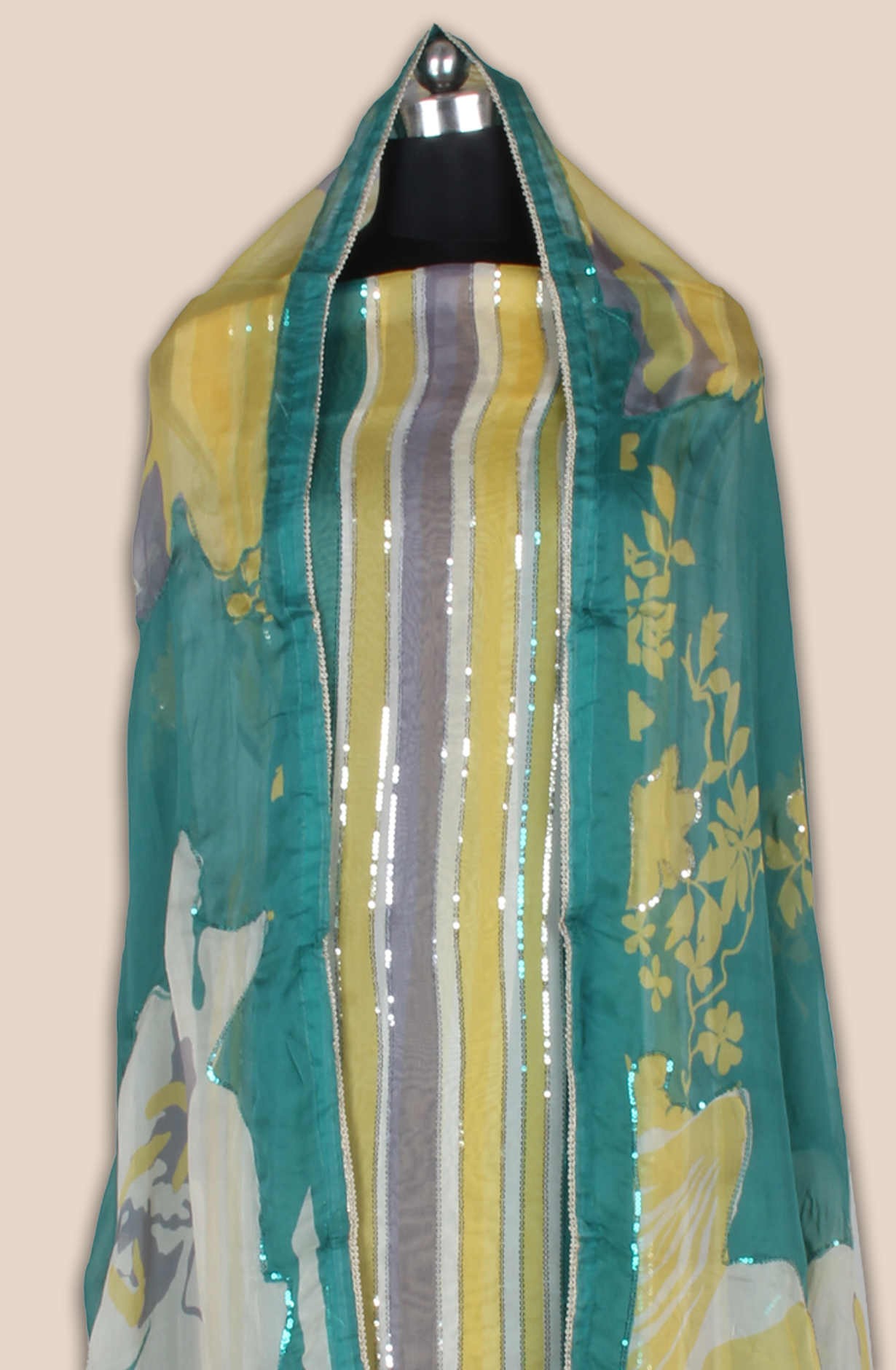 Organza Sequins Work Multicolor Party Wear Salwar Suit with Trendy Dupatta - 944-11209