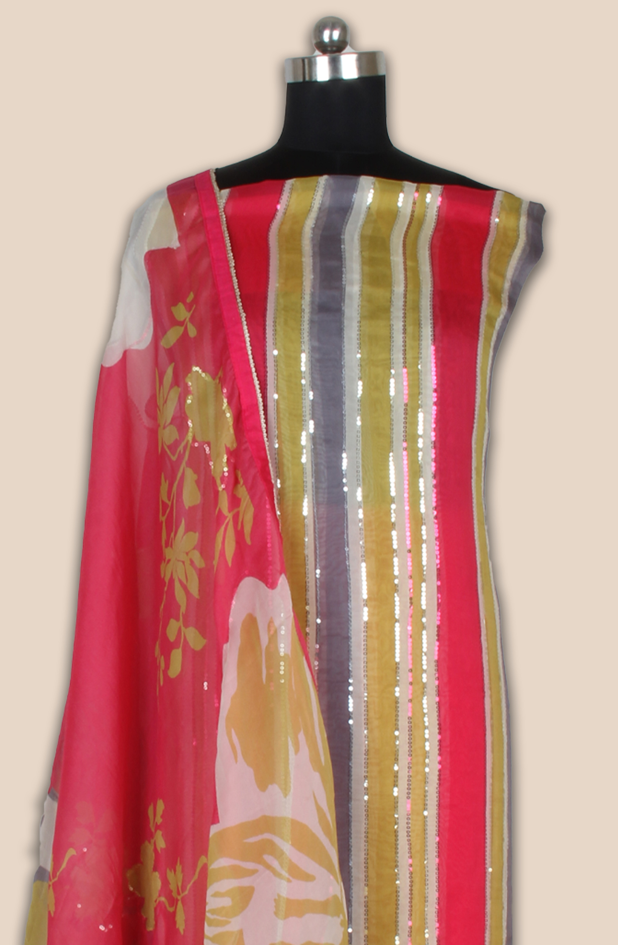 Organza Sequins Work Multicolor Party Wear Salwar Suit with Trendy Dupatta - 944-11209A