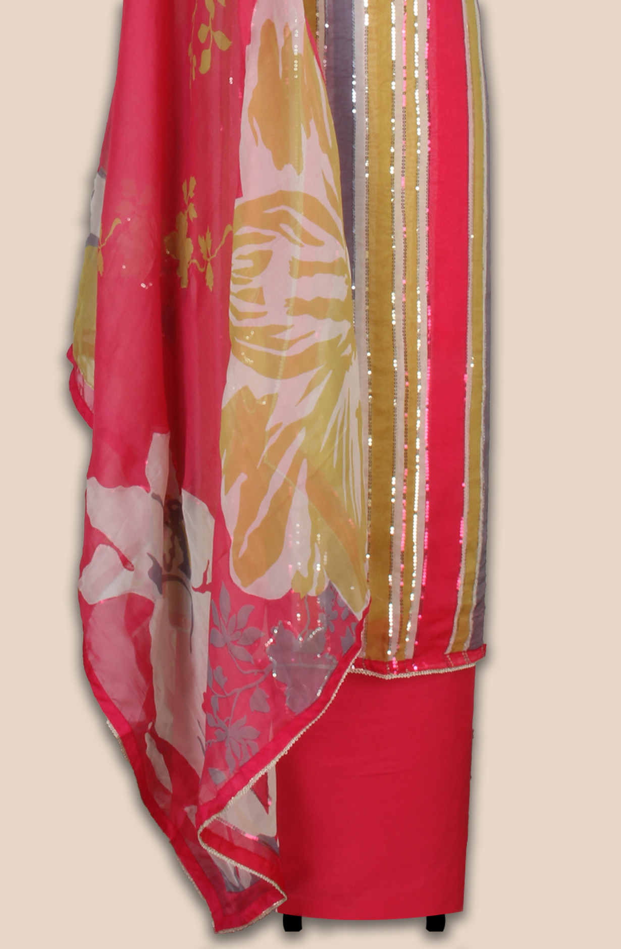 Organza Sequins Work Multicolor Party Wear Salwar Suit with Trendy Dupatta - 944-11209A