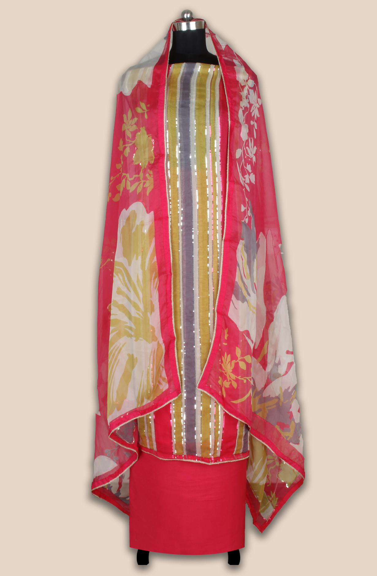 Organza Sequins Work Multicolor Party Wear Salwar Suit with Trendy Dupatta - 944-11209A