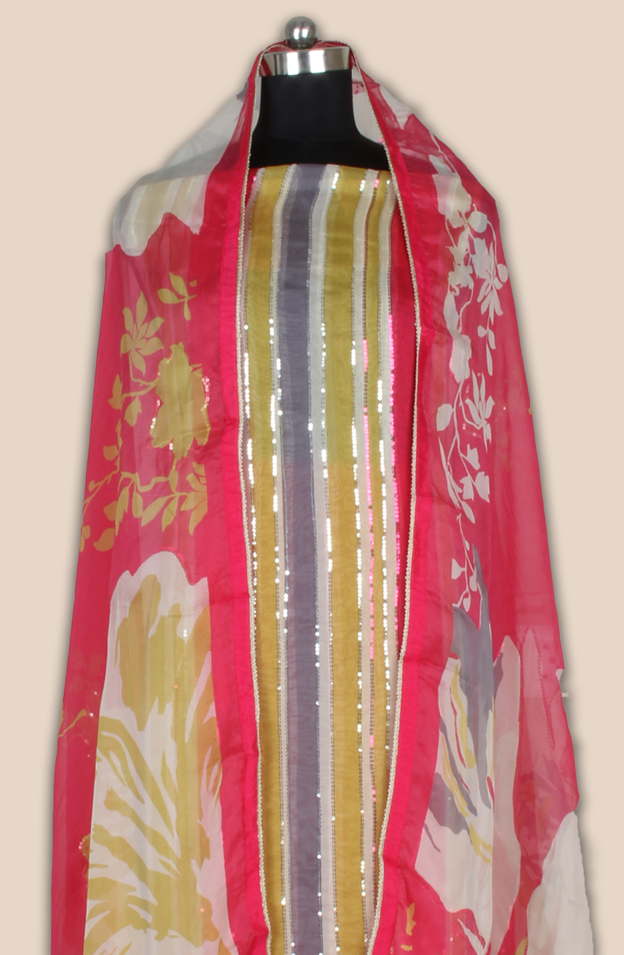 Organza Sequins Work Multicolor Party Wear Salwar Suit with Trendy Dupatta - 944-11209A