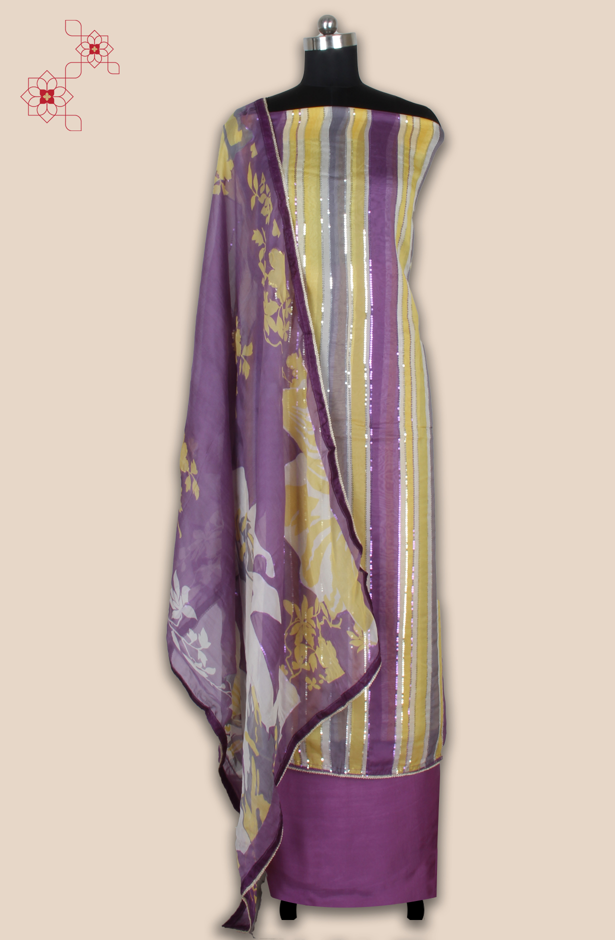 Organza Sequins Work Multicolor Party Wear Salwar Suit with Trendy Dupatta - 944-11209B