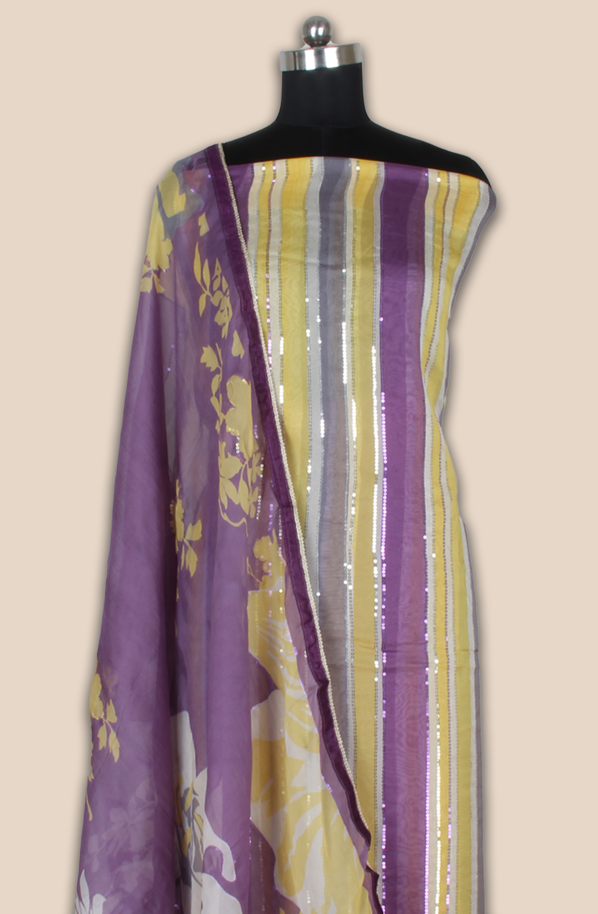 Organza Sequins Work Multicolor Party Wear Salwar Suit with Trendy Dupatta - 944-11209B