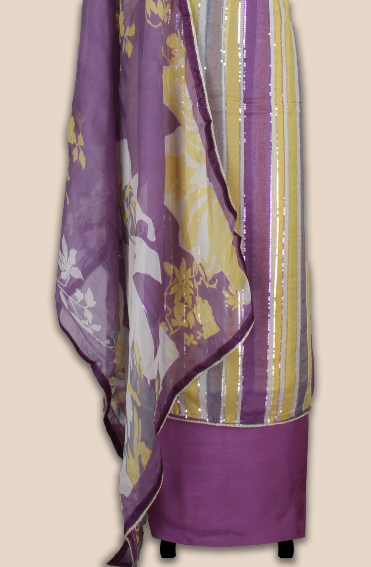 Organza Sequins Work Multicolor Party Wear Salwar Suit with Trendy Dupatta - 944-11209B