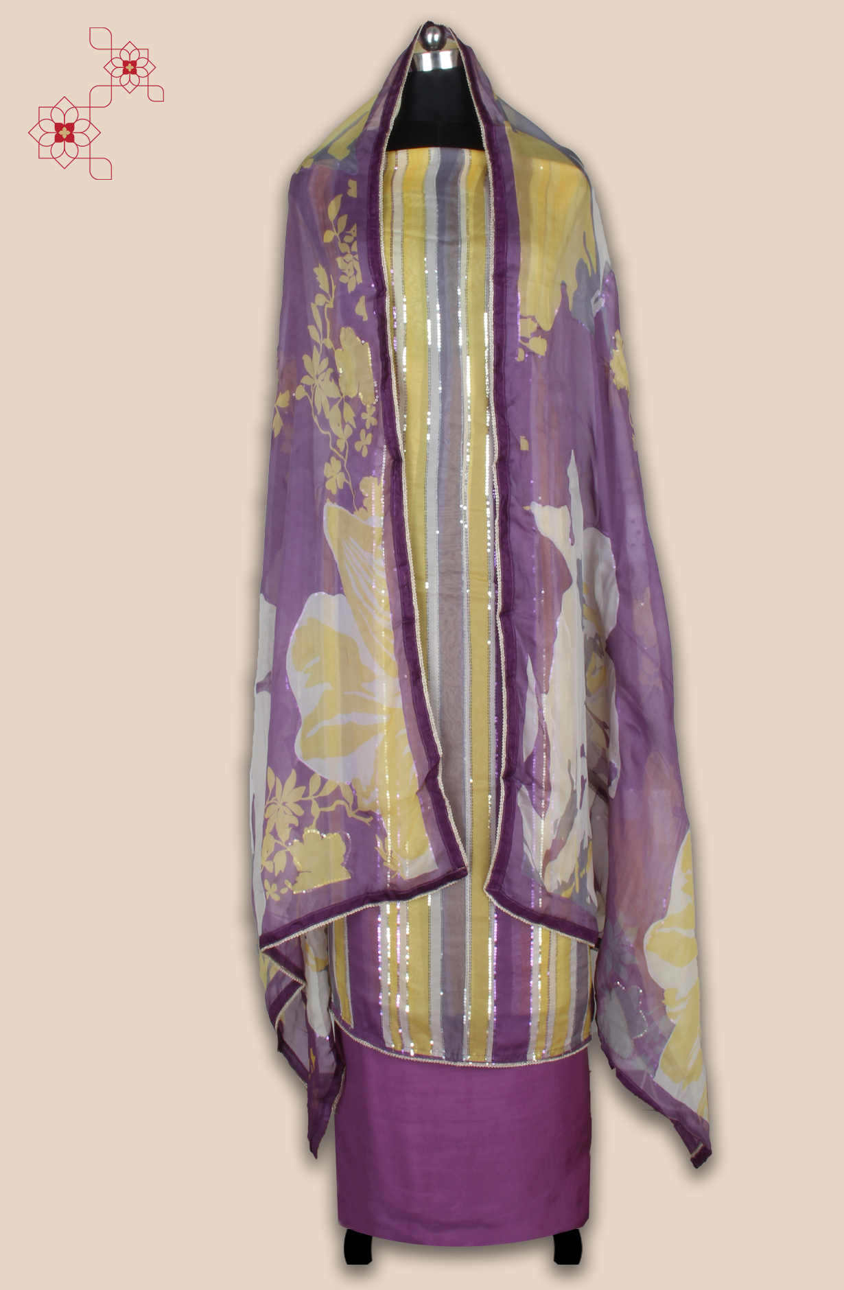 Organza Sequins Work Multicolor Party Wear Salwar Suit with Trendy Dupatta - 944-11209B