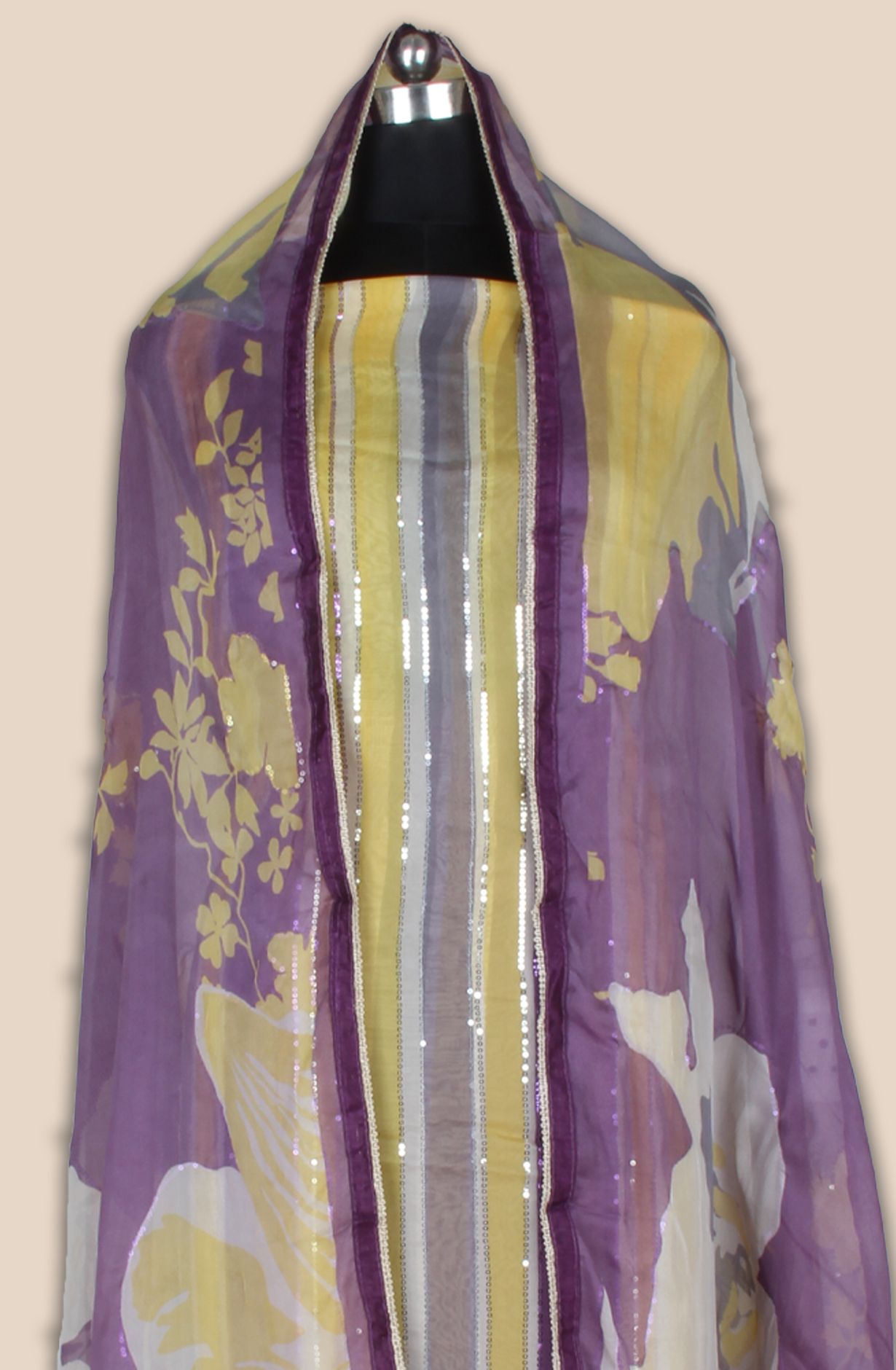 Organza Sequins Work Multicolor Party Wear Salwar Suit with Trendy Dupatta - 944-11209B