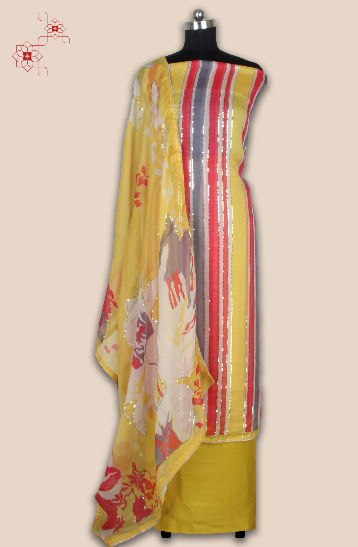 Organza Sequins Work Multicolor Party Wear Salwar Suit with Trendy Dupatta - 944-11209C