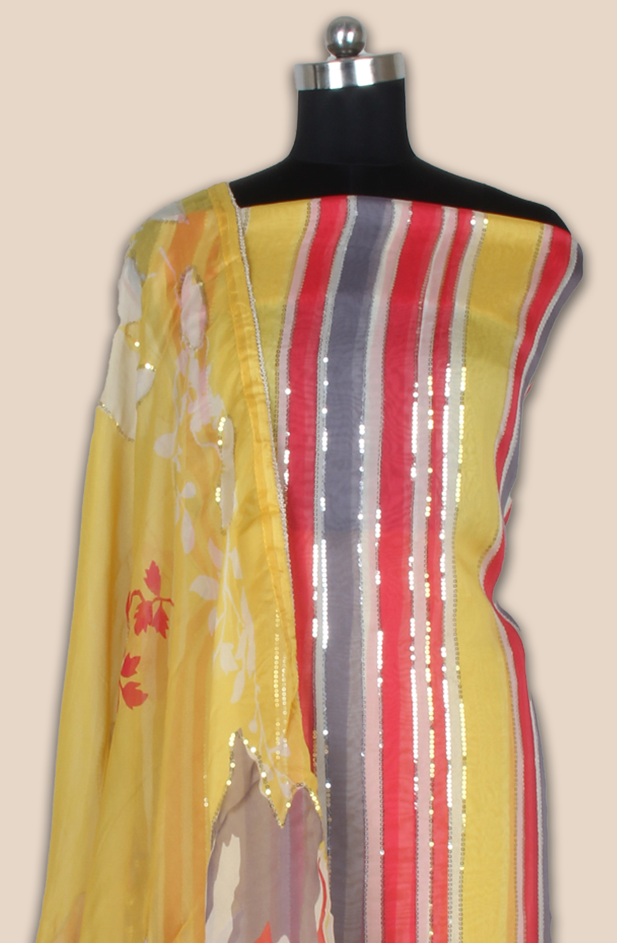 Organza Sequins Work Multicolor Party Wear Salwar Suit with Trendy Dupatta - 944-11209C