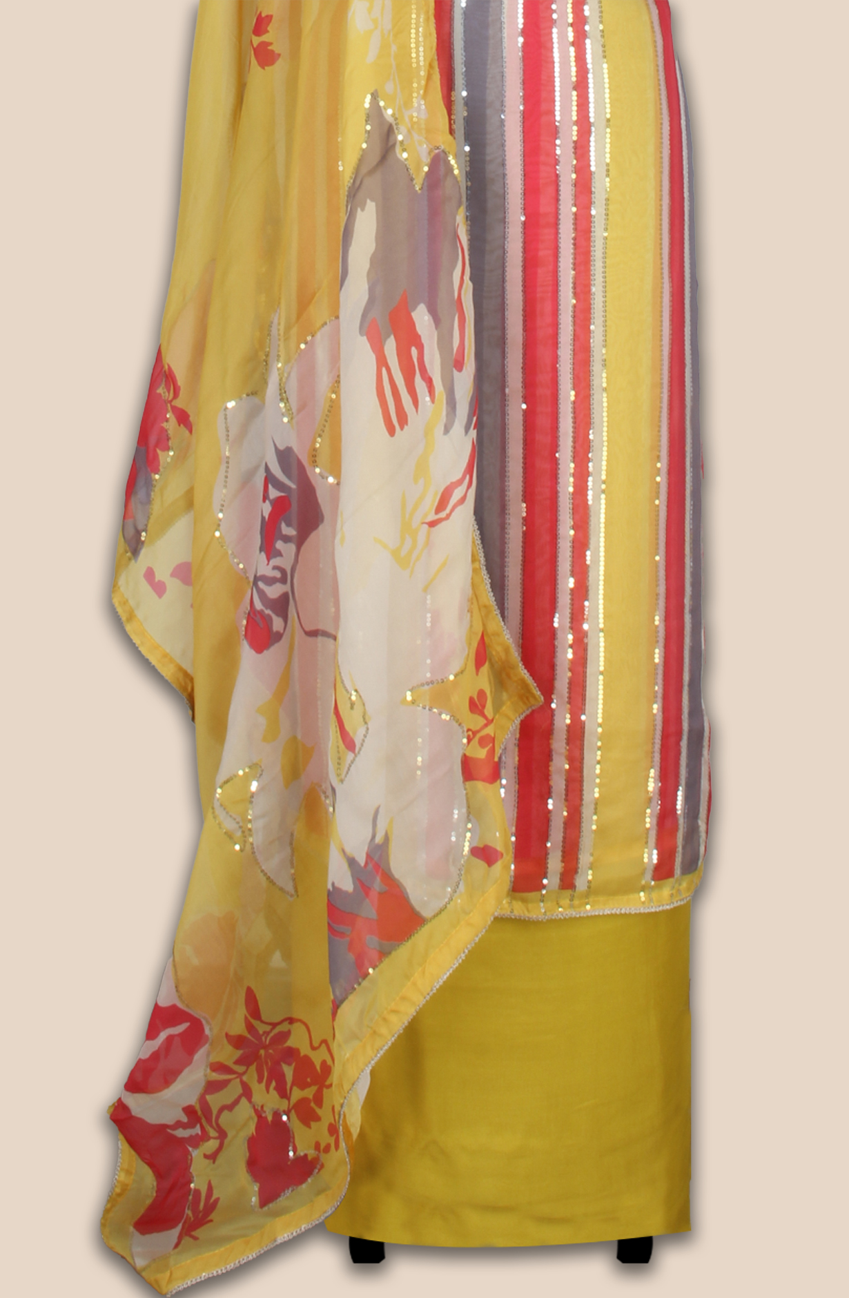 Organza Sequins Work Multicolor Party Wear Salwar Suit with Trendy Dupatta - 944-11209C