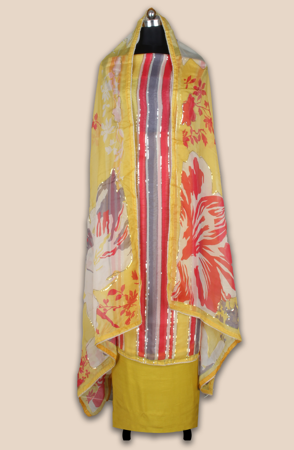 Organza Sequins Work Multicolor Party Wear Salwar Suit with Trendy Dupatta - 944-11209C