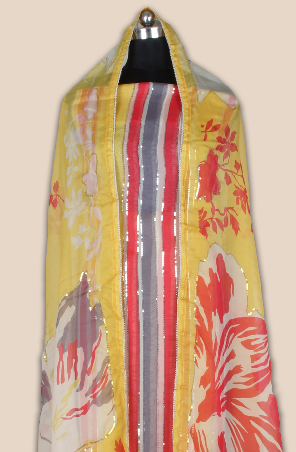 Organza Sequins Work Multicolor Party Wear Salwar Suit with Trendy Dupatta - 944-11209C