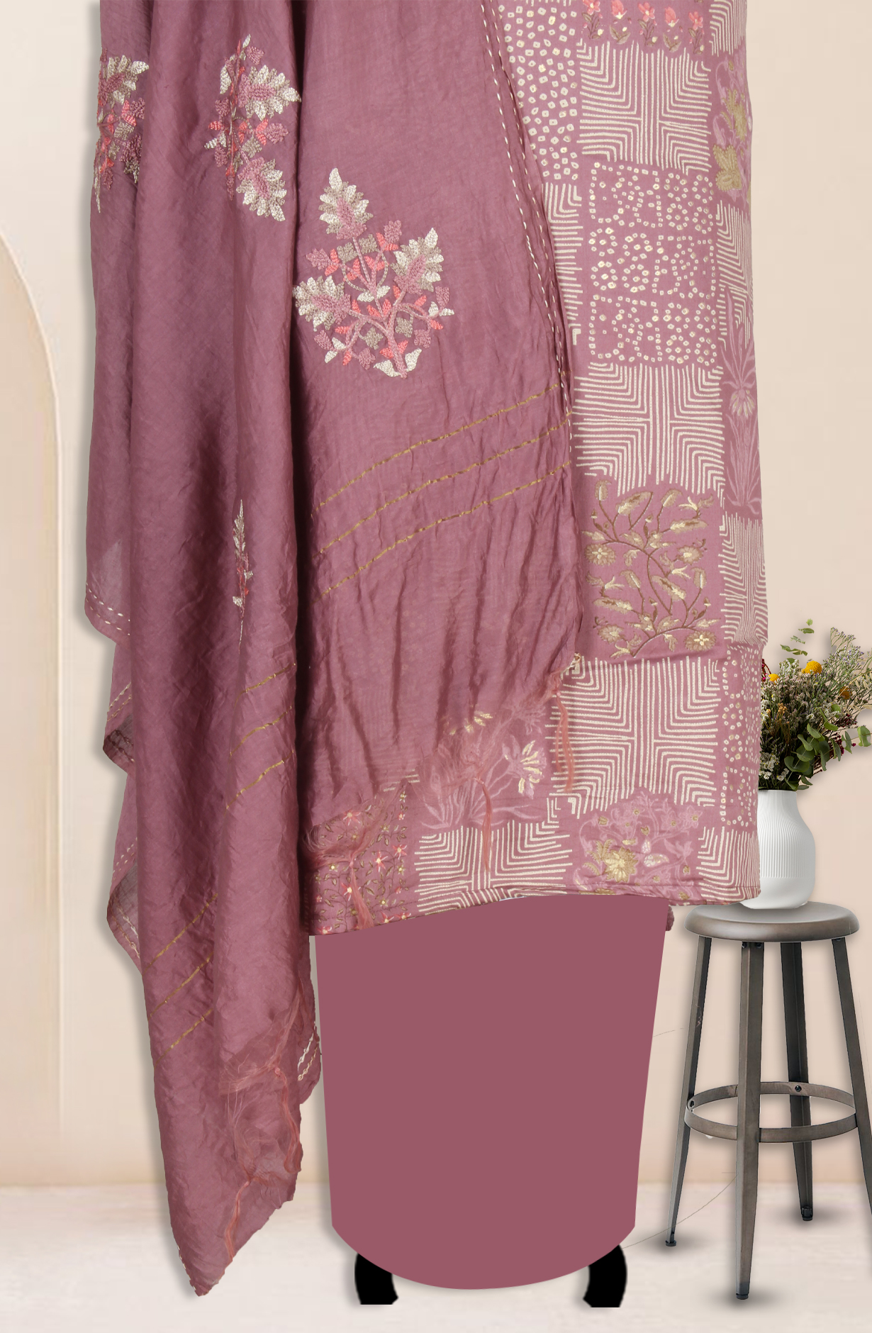 Mauve Cotton Unstitched Printed Salwar Dress Material - 944-1122B