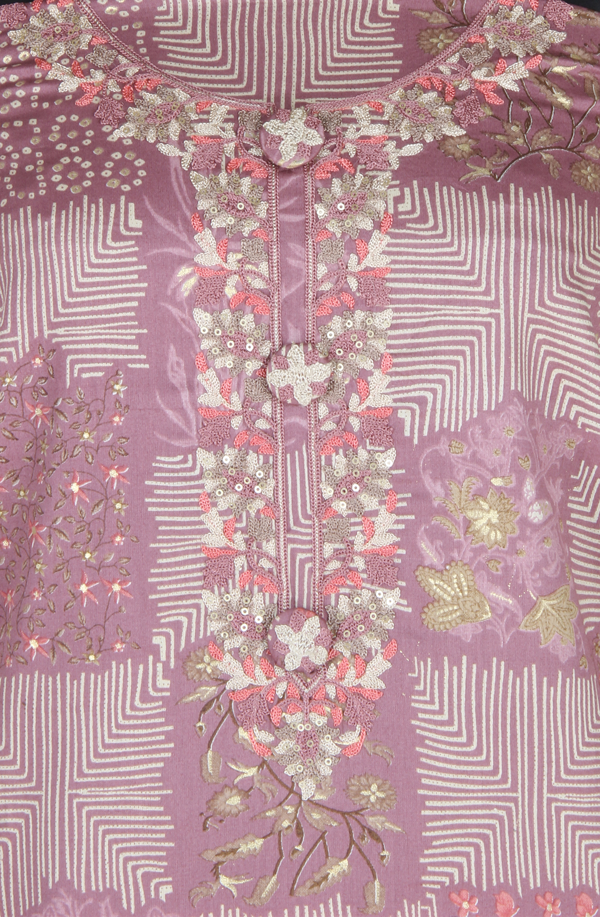 Mauve Cotton Unstitched Printed Salwar Dress Material - 944-1122B