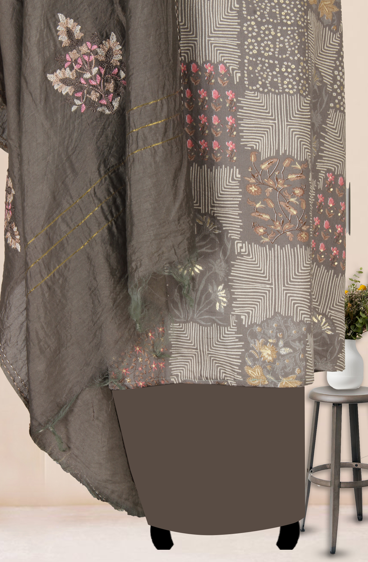 Brown Cotton Unstitched Printed Salwar Dress Material - 944-1122C